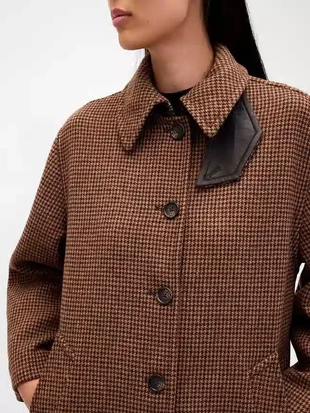 Cappotto da auto oversize in misto lana con motivo pied-de-poule