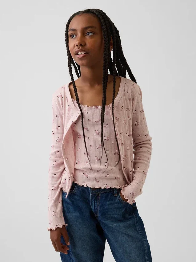 Cardigan a coste pointelle per bambini