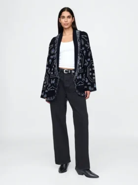 Cardigan a scialle con frange in misto cotone