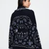 Cardigan a scialle con frange in misto cotone
