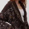 Cardigan a scialle con frange in misto cotone
