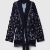 Cardigan a scialle con frange in misto cotone