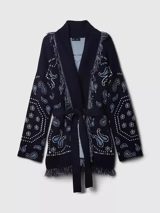 Cardigan a scialle con frange in misto cotone
