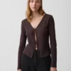 Cardigan con chiusura frontale annodata in misto lino