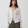 Cardigan con chiusura frontale annodata in misto lino