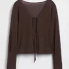Cardigan con chiusura frontale annodata in misto lino
