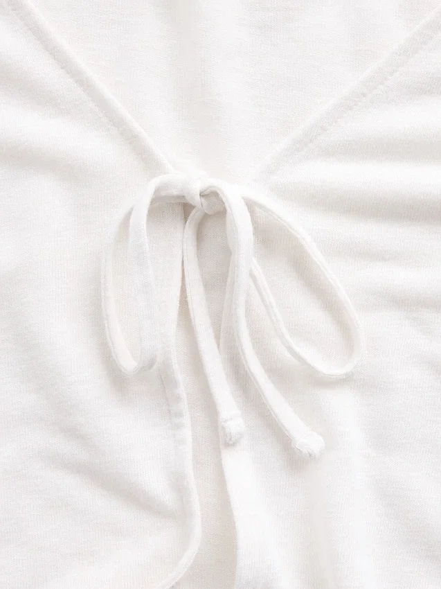 Cardigan con chiusura frontale annodata in misto lino