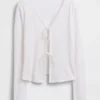 Cardigan con chiusura frontale annodata in misto lino
