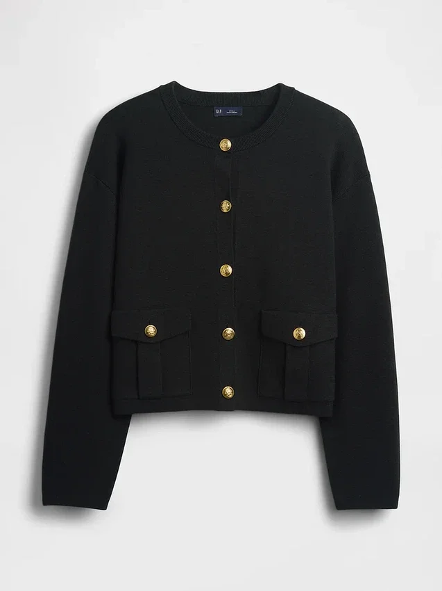 Cardigan con tasche in misto cotone
