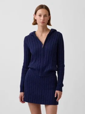 Cardigan con zip in maglia a trecce 100% cotone