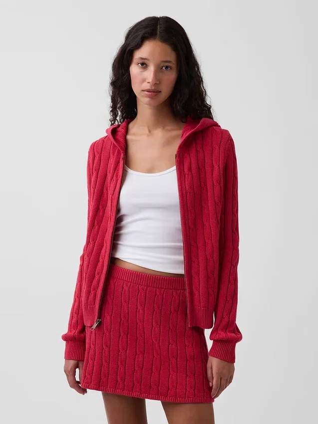 Cardigan con zip in maglia a trecce 100% cotone