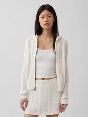 Cardigan con zip in maglia a trecce 100% cotone