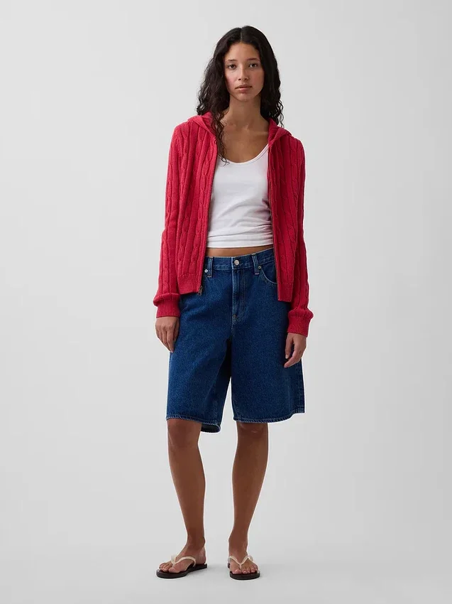 Cardigan con zip in maglia a trecce 100% cotone