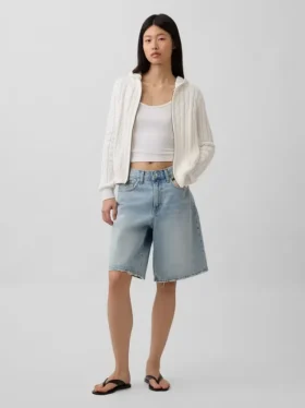 Cardigan con zip in maglia a trecce 100% cotone