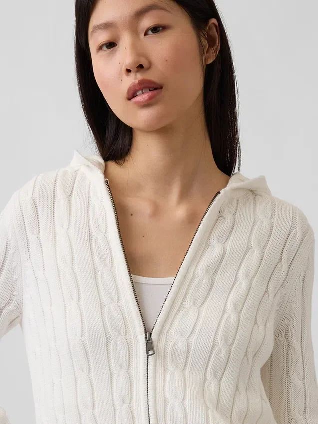 Cardigan con zip in maglia a trecce 100% cotone
