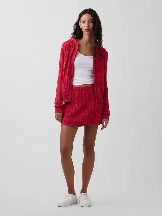 Cardigan con zip in maglia a trecce 100% cotone