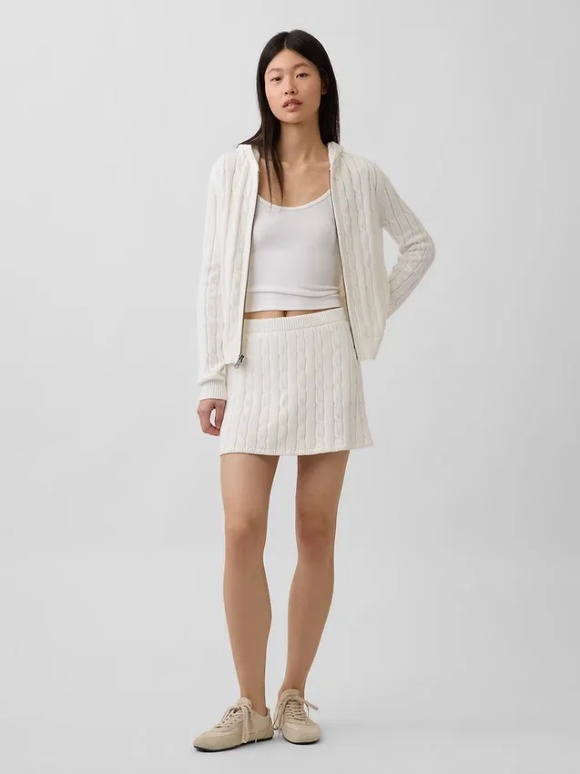 Cardigan con zip in maglia a trecce 100% cotone
