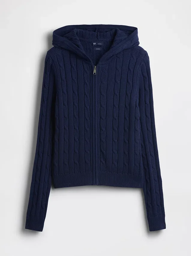 Cardigan con zip in maglia a trecce 100% cotone