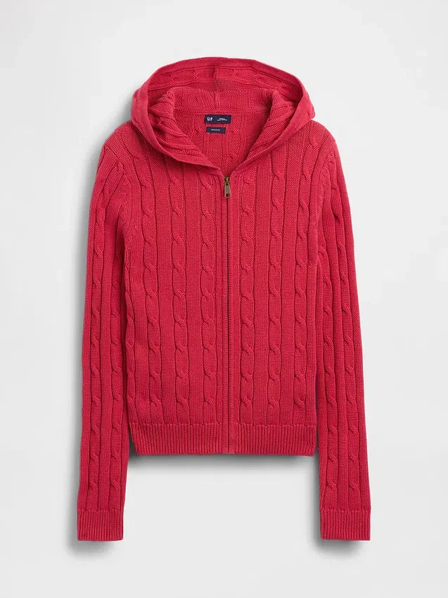 Cardigan con zip in maglia a trecce 100% cotone
