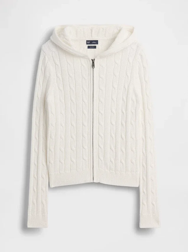 Cardigan con zip in maglia a trecce 100% cotone