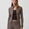 Cardigan corto con zip a maglia intrecciata CashSoft