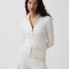 Cardigan corto con zip a maglia intrecciata CashSoft