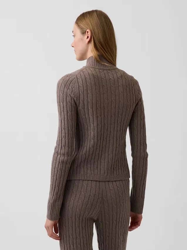 Cardigan corto con zip a maglia intrecciata CashSoft