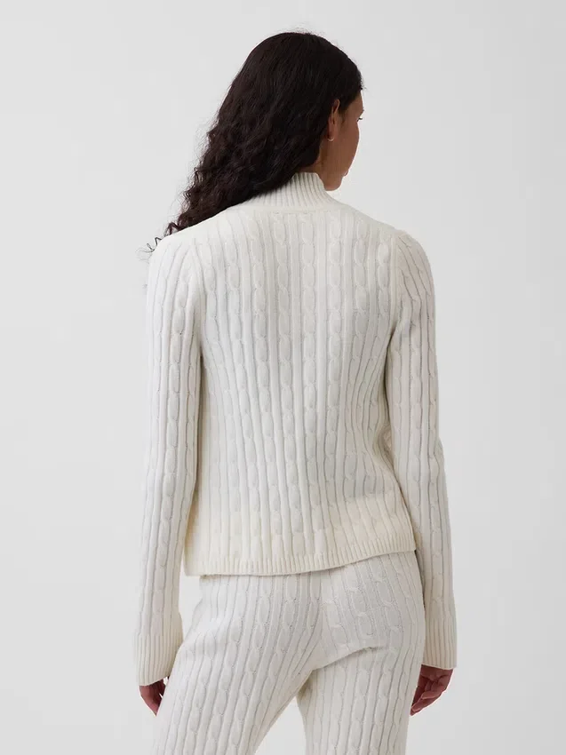 Cardigan corto con zip a maglia intrecciata CashSoft