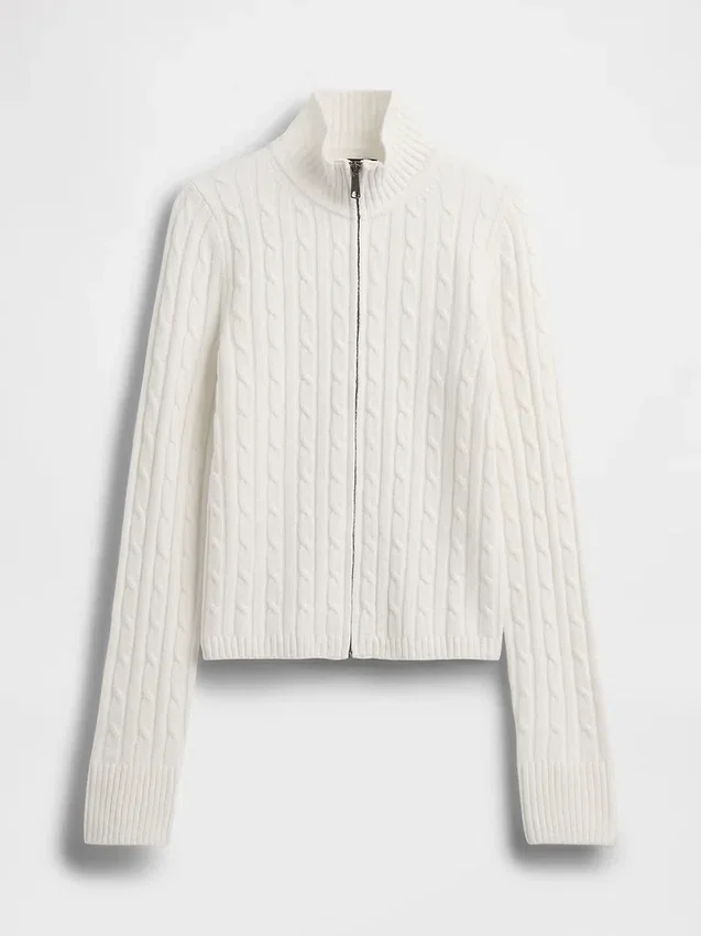 Cardigan corto con zip a maglia intrecciata CashSoft