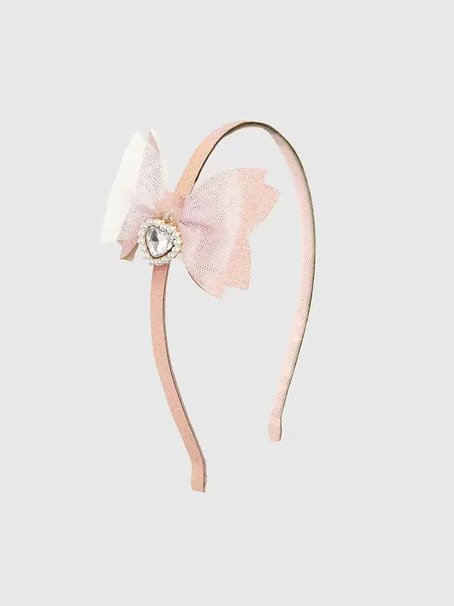 Cerchietto con fiocco glitterato e ciondolo a forma di cuore Sweet Wink