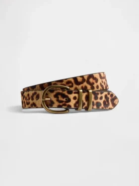 Cintura in pelle di vitello con stampa leopardata