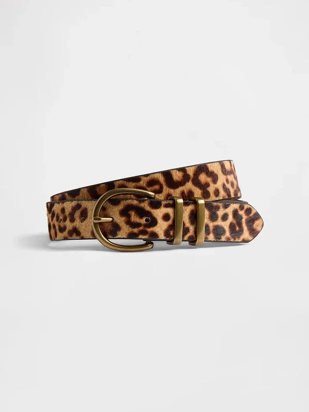 Cintura in pelle di vitello con stampa leopardata