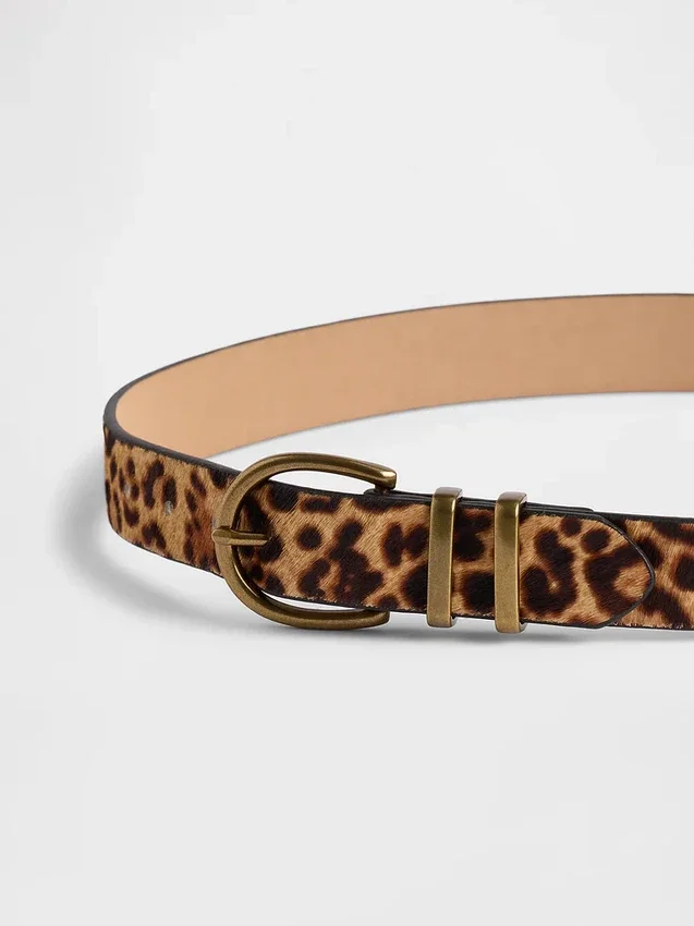 Cintura in pelle di vitello con stampa leopardata