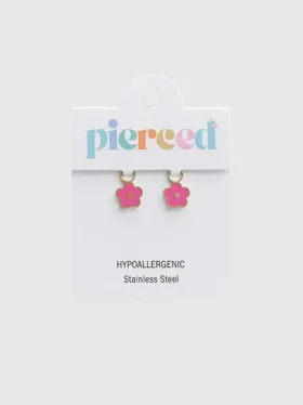 Ciondolo a forma di fiore rosa shocking di Pierced Co per orecchini Huggie
