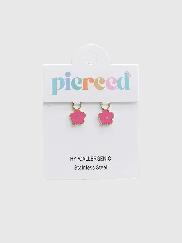 Ciondolo a forma di fiore rosa shocking di Pierced Co per orecchini Huggie