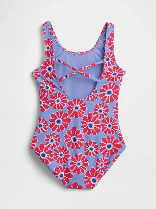 Costume da bagno tutina per bambini con spalline incrociate sulla schiena