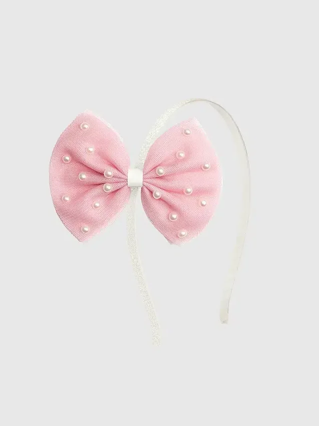 Fascia per capelli con grazioso fiocco in tulle e perline “Sweet Wink”