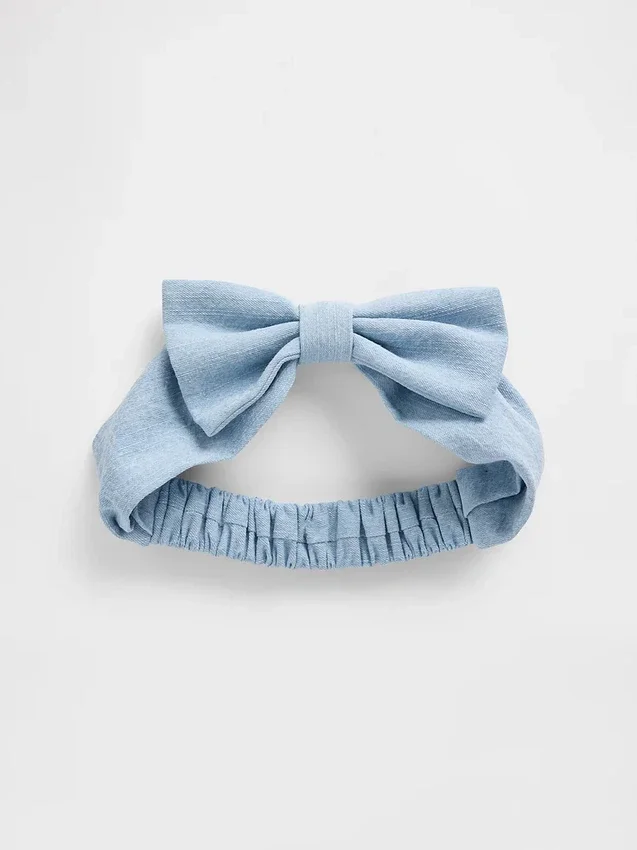 Fascia per capelli in denim con fiocco per neonati