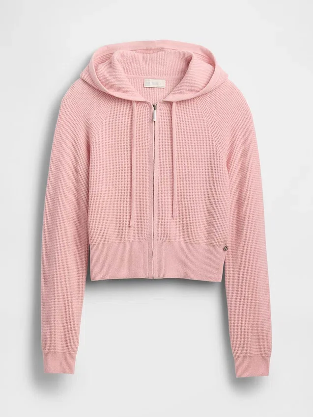 Felpa con cappuccio corta a trama waffle CashSoft GAP × Summer Fridays