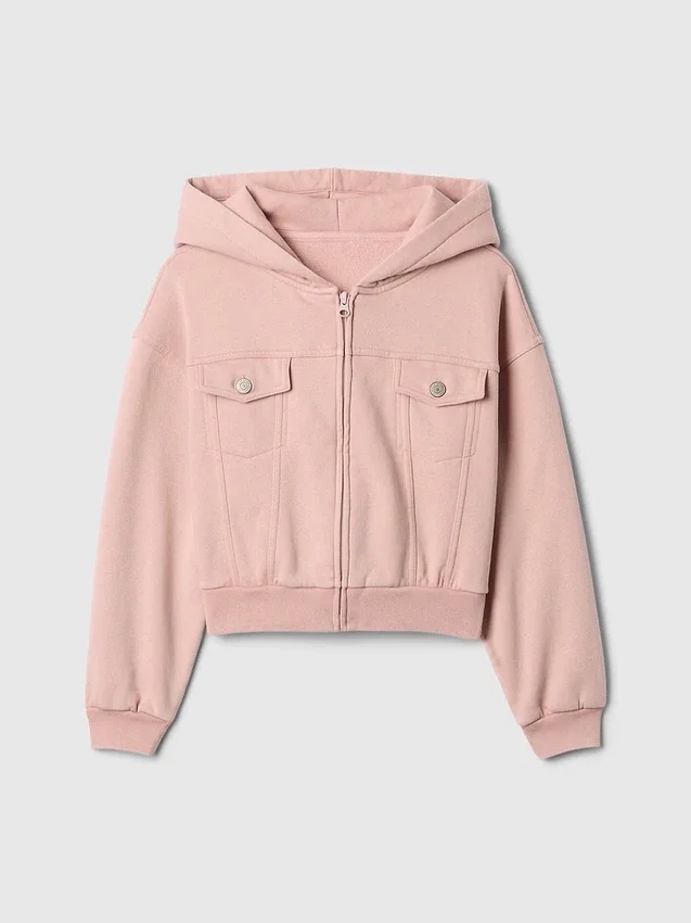 Felpa con cappuccio corta da bambino in Vintagesoft con zip