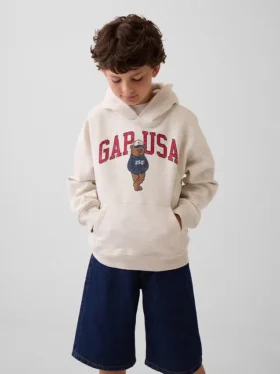 Felpa con cappuccio da bambino Vintagesoft dal taglio ampio con logo Brannan Bear