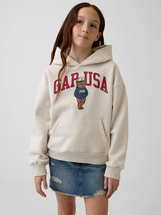 Felpa con cappuccio da bambino Vintagesoft dal taglio ampio con logo Brannan Bear