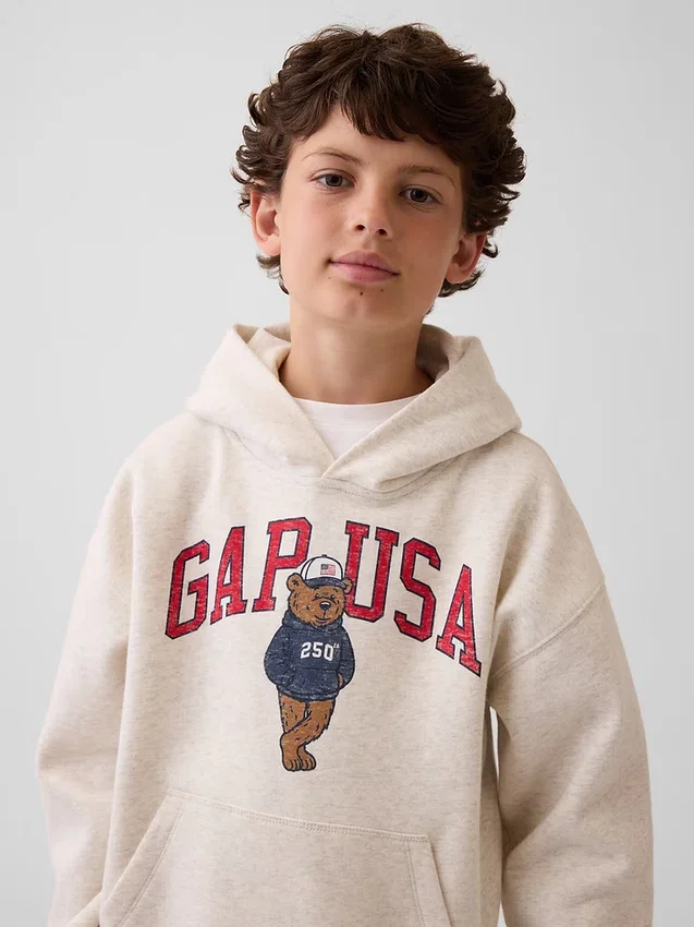Felpa con cappuccio da bambino Vintagesoft dal taglio ampio con logo Brannan Bear