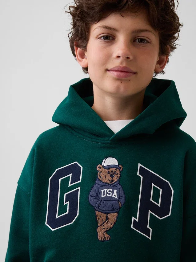 Felpa con cappuccio da bambino Vintagesoft dal taglio ampio con logo Brannan Bear
