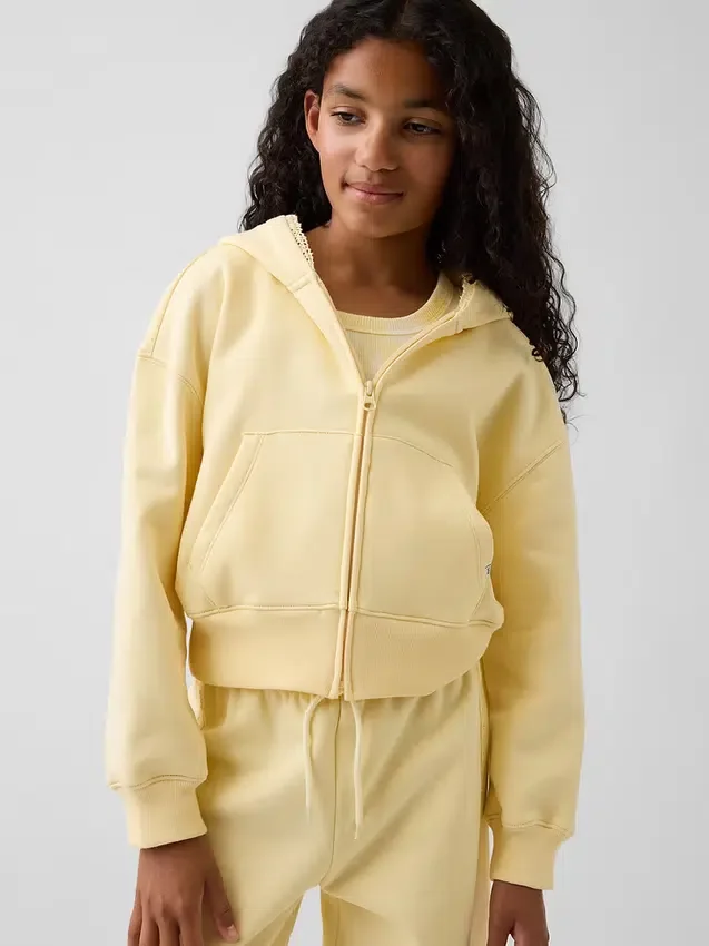Felpa con cappuccio da bambino Vintagesoft dalla vestibilità comoda con bordi in pizzo e zip