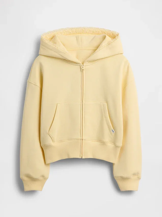 Felpa con cappuccio da bambino Vintagesoft dalla vestibilità comoda con bordi in pizzo e zip