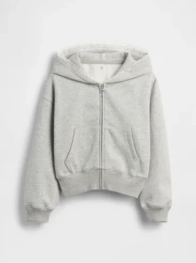 Felpa con cappuccio da bambino Vintagesoft dalla vestibilità comoda con bordi in pizzo e zip