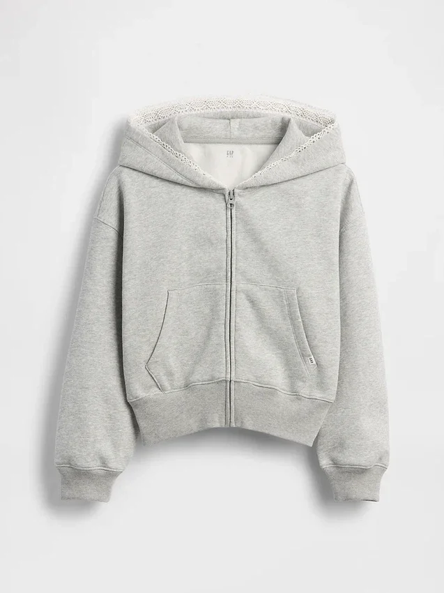 Felpa con cappuccio da bambino Vintagesoft dalla vestibilità comoda con bordi in pizzo e zip