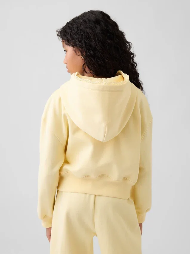 Felpa con cappuccio da bambino Vintagesoft dalla vestibilità comoda con bordi in pizzo e zip