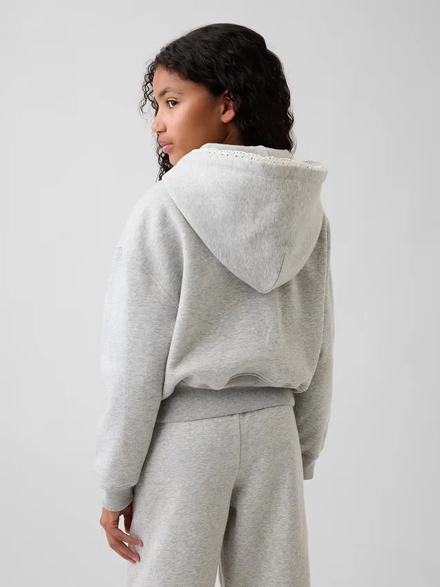 Felpa con cappuccio da bambino Vintagesoft dalla vestibilità comoda con bordi in pizzo e zip